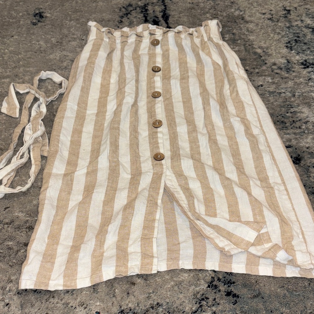 Striped Tan and White Button-Down Skirt